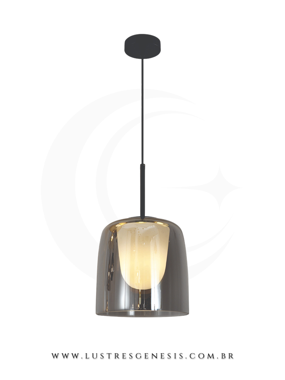 Pendente Moderno Metal Preto Vidro Fume, âmbar, conhaque ou verde E27 20x35cm, Cabeceira de Cama, Lavabo, Balcao de cozinha